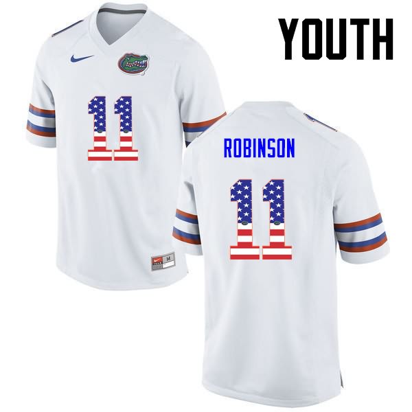 NCAA Florida Gators Demarcus Robinson Youth #11 USA Flag Fashion Nike White Stitched Authentic College Football Jersey ZVP2564BV